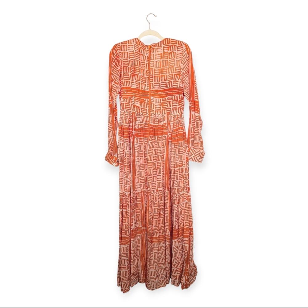 NWT Busayo Orange & White Pattern Long Sleeve Dele Maxi Dress Size M - Picture 2 of 8